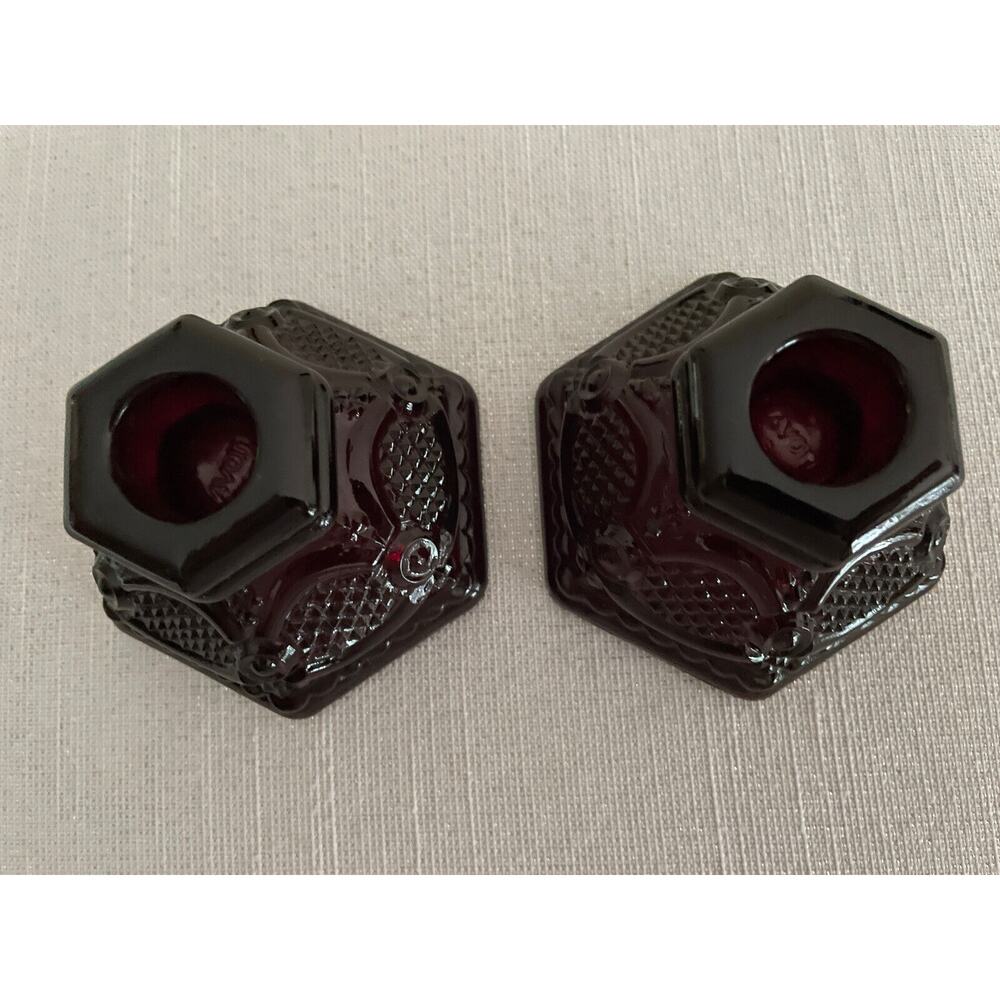 Avon 1876 Cape Cod Collection Candle Holders Set of 2 Ruby Red Glass